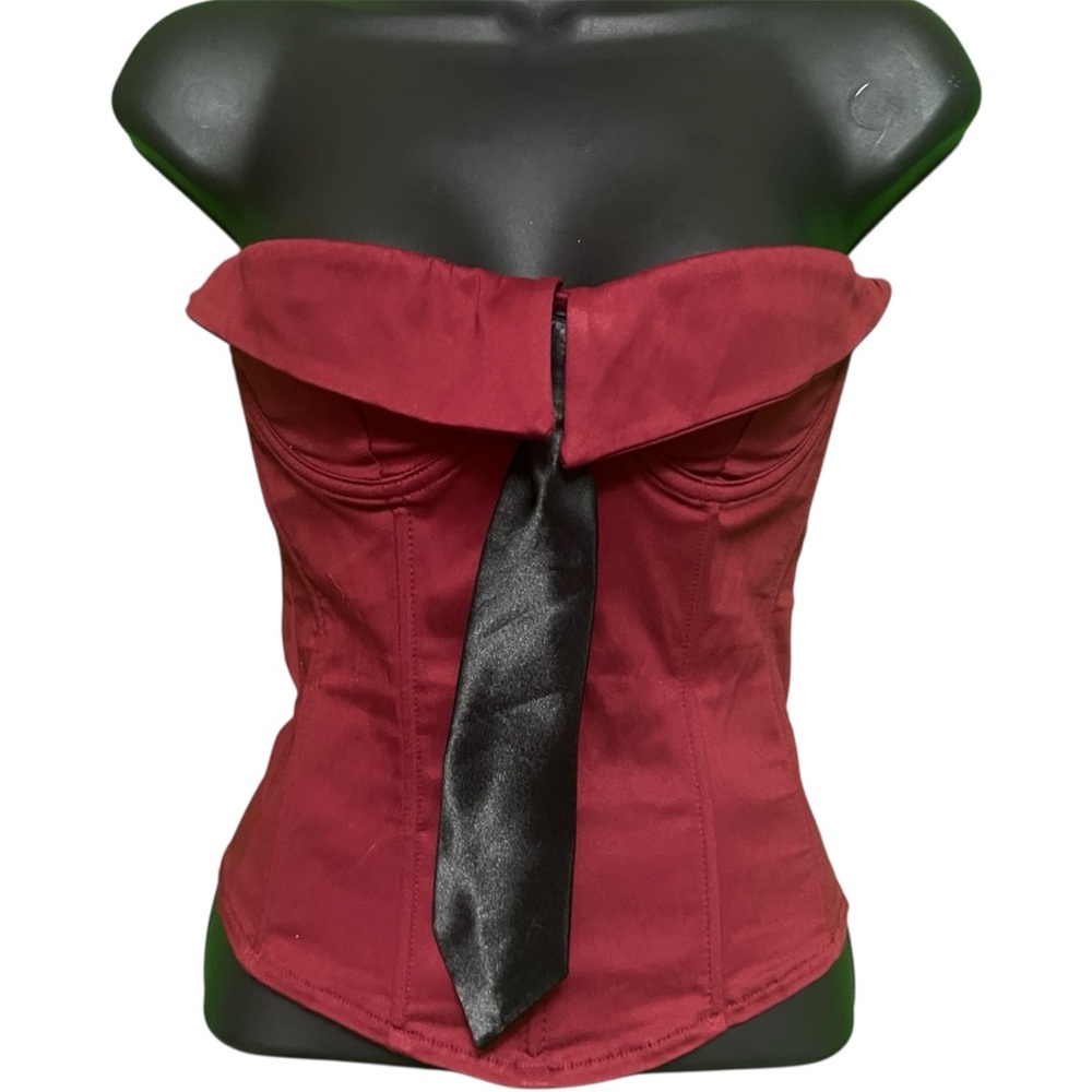 Shein Burgundy Corset Top with Black Tie Detail | Y2K Vibes